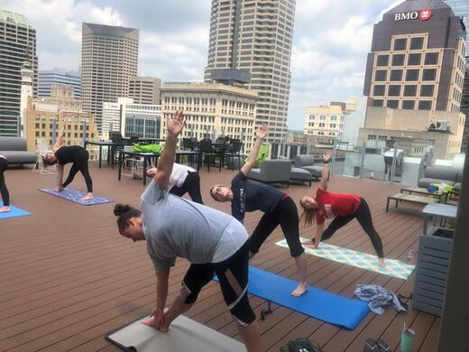 Our Classes, Your Location! Even If its the roof! Call 317-809-6628 about bringing a yoga class to your location!